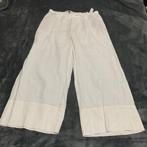 Zara XXL Wide Leg Linen Pants White Drawstring High Waist Summer Casual